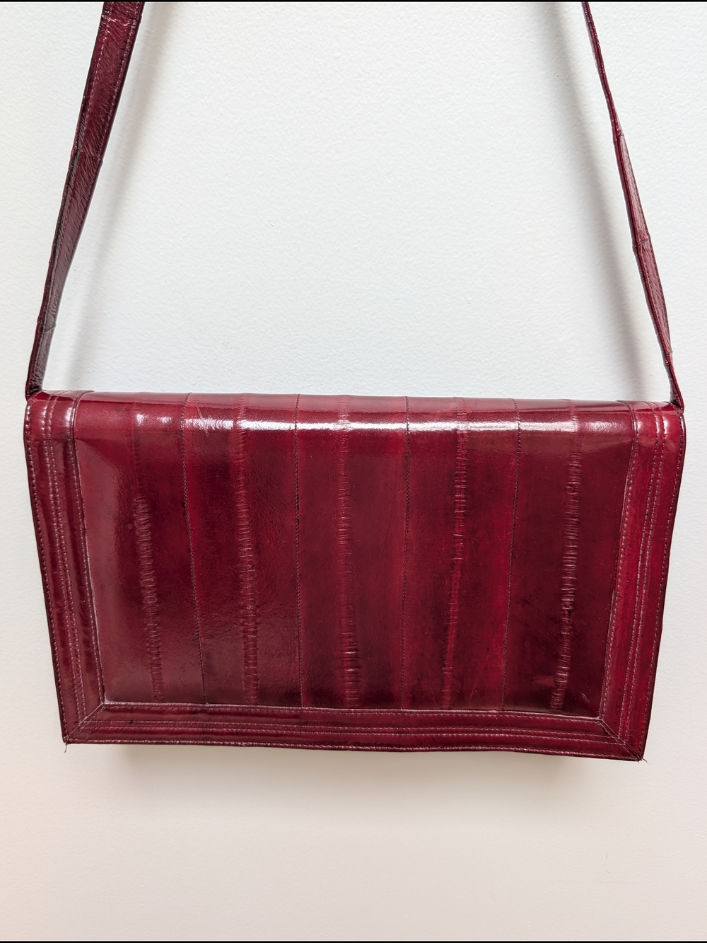 Vintage Genuine Eel Skin Oxblood Shoulder Bag Korea